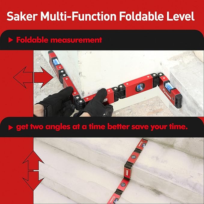 Saker Multi-function Foldable Level, 28-Inch Leveler Tool,Gifts for Men,Multi-Angle Measurement Woodworking Tools,Precise Leveling In Any Position,Folding Level Tool To Save Your Precious Time
