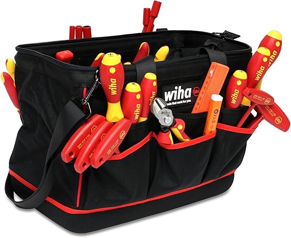 Wiha 32874 Insulated Tool Set with Pliers, Cutters, Nut Drivers, Screwdrivers, T Handles, Knife, Ruler and Voltage detector, 50 Piece Set in Canvas Tool Bag