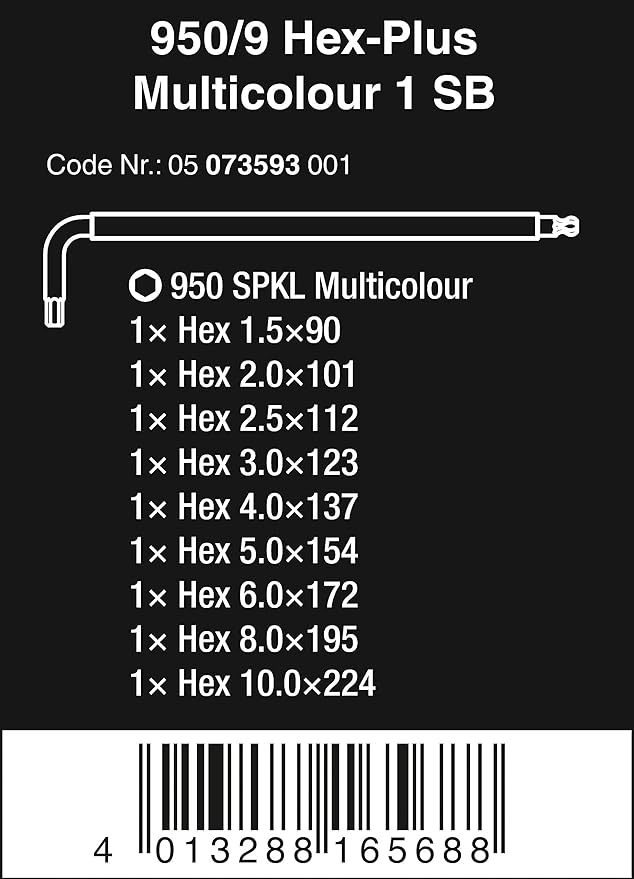 Wera Tools 05073593001 950 SPKL/9 SM N SB Long ARM HEX Key Set, One Size, Multi