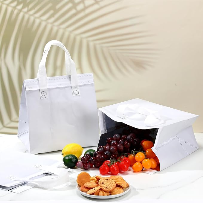 300 Pcs Insulated Take Away Bags Bulk Thermal Insulation Food for Coffee Milk Tea Hot Cold Food Fresh Seafood Cooler Pizza Delivery Bags for Catering Restaurant Grocery(White)