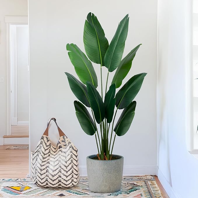 Artificial Bird of Paradise Plant 5 Ft Tall Fake Banana Leaf Plant for Indoors and Outdoors,Faux Palm Tree with Plastic Pot for Office and Home Decor,L160