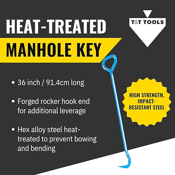 T&T Tools Top Popper Manhole Hook – Heat Treated Manhole Hook (Rotated Handle, Alloy Steel, 36-Inch)
