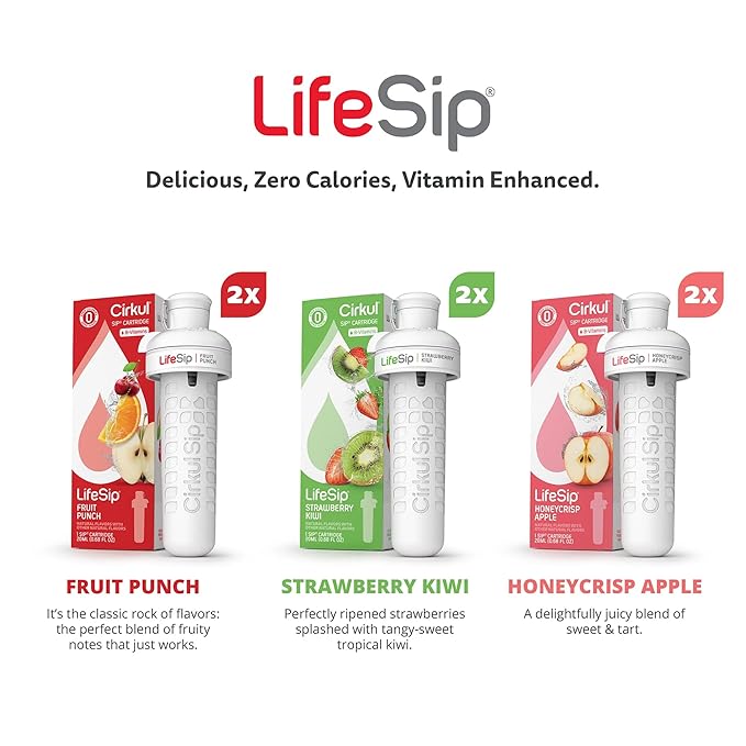 Cirkul LifeSip B-Vitamins Flavor Water Variety Pack, Makes 36 Drinks, No Sugar, Zero Calorie Drink Mix, (2 Fruit Punch, 2 Strawberry Kiwi, 2 Honeycrisp Apple)