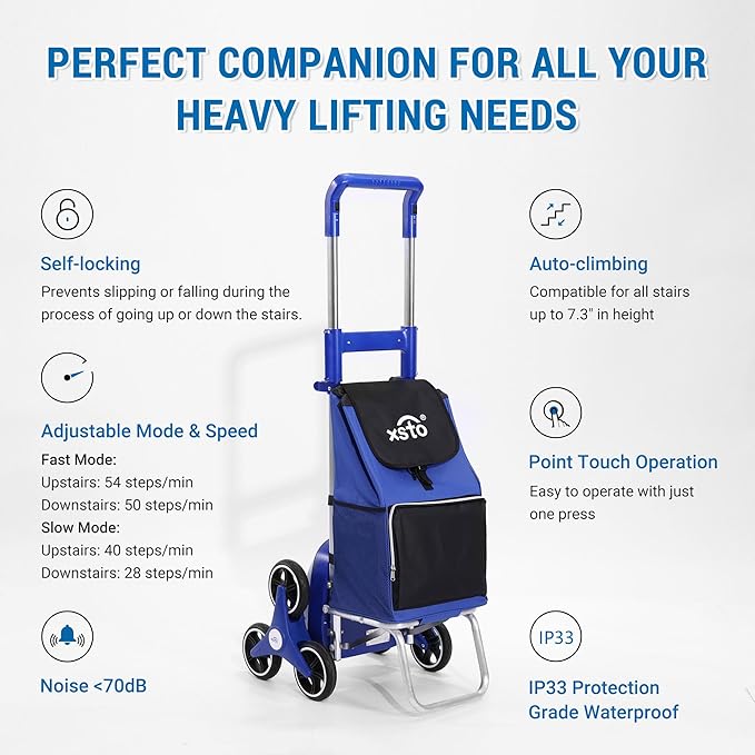 Stair Climbing Cart,Electric Shopping Carts for Groceries,Foldable Grocery Utility Trolley Cart with Wheels, Powered Collapsible Shopping Cart for Seniors, Stairs