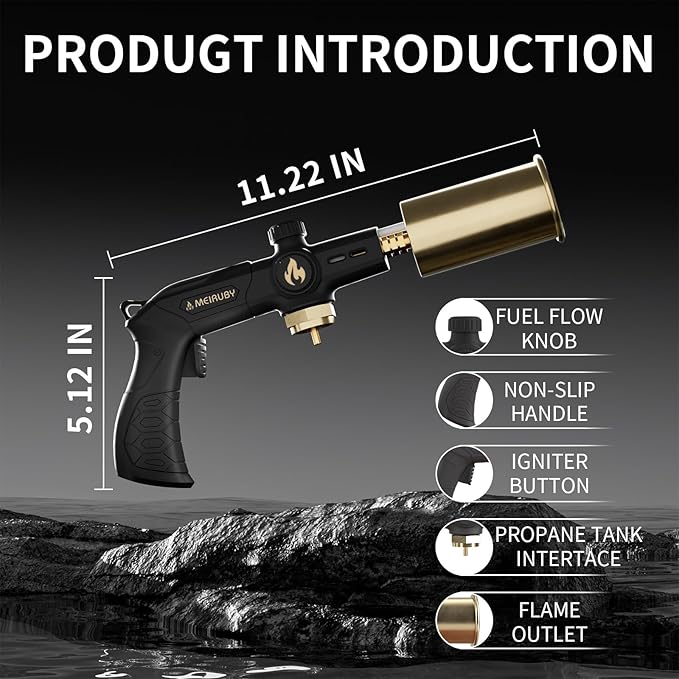 Powerful Propane Torch Gun, Gift for Men, Adjustable Culinary Blow Torch, Kitchen Cooking Torch for Steak Searing, Campfire Charcoal Starter, BBQ, Blackstone Griddle Accessories(Tank Not Included)