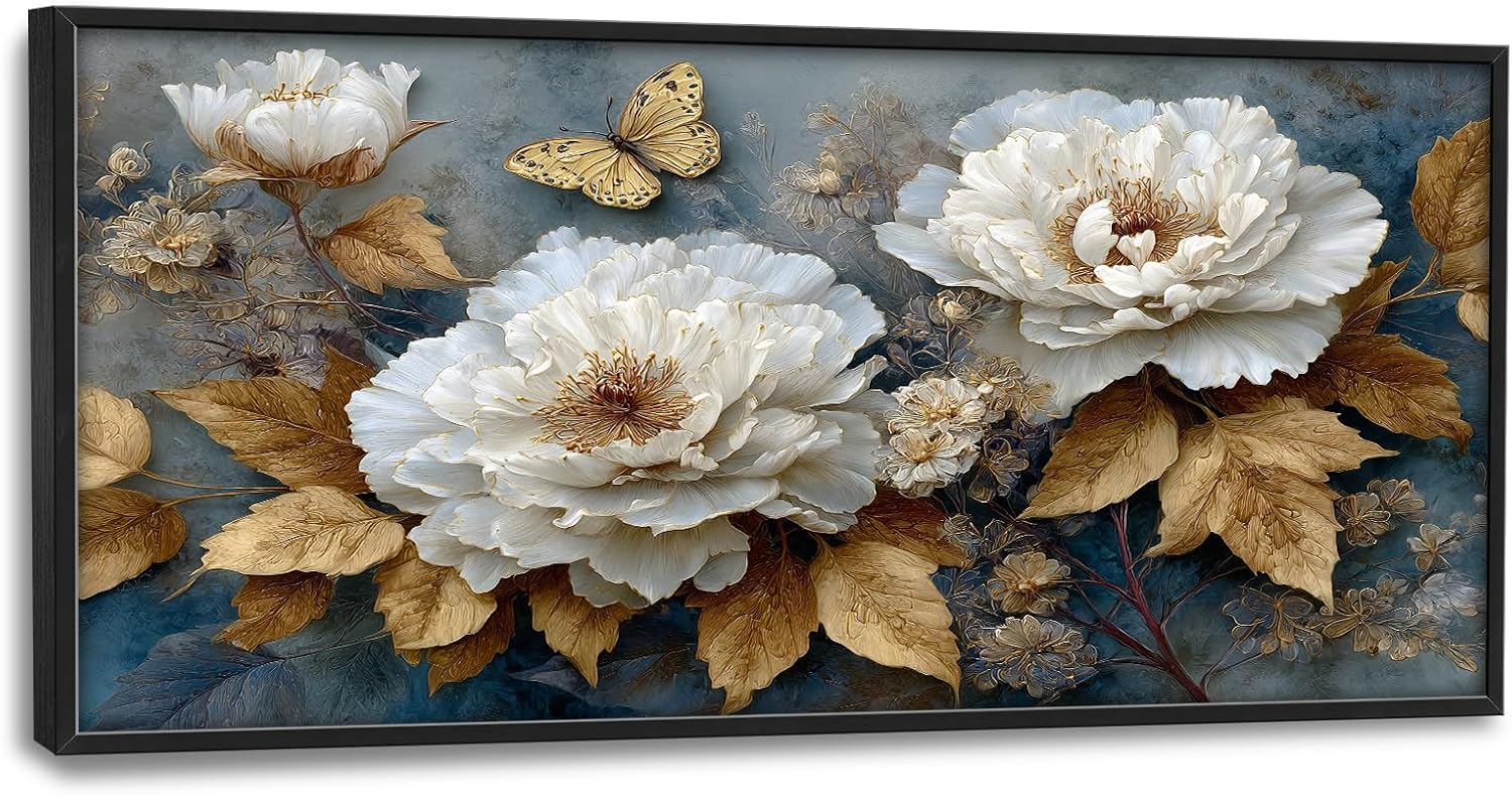 Lunavix Large Wall Art for Living Room Big Peony Flower Canvas Pictures Wall Decor White Flower Painting Print Artwork Decorations for Dining Room Office Bedroom Gifts for Woman 30" X 60"