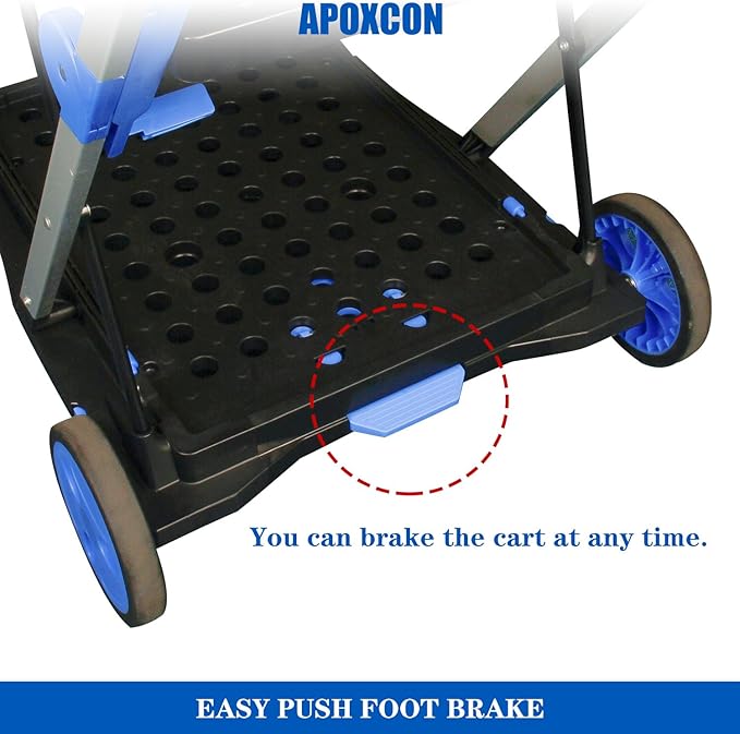 Shopping Cart with 2 Storage Crates, Multi Use Two Tier Collapsible Cart with 360° Rolling Swivel Wheels Heavy Duty Folding Trolley for Shopping, Picnic and Office