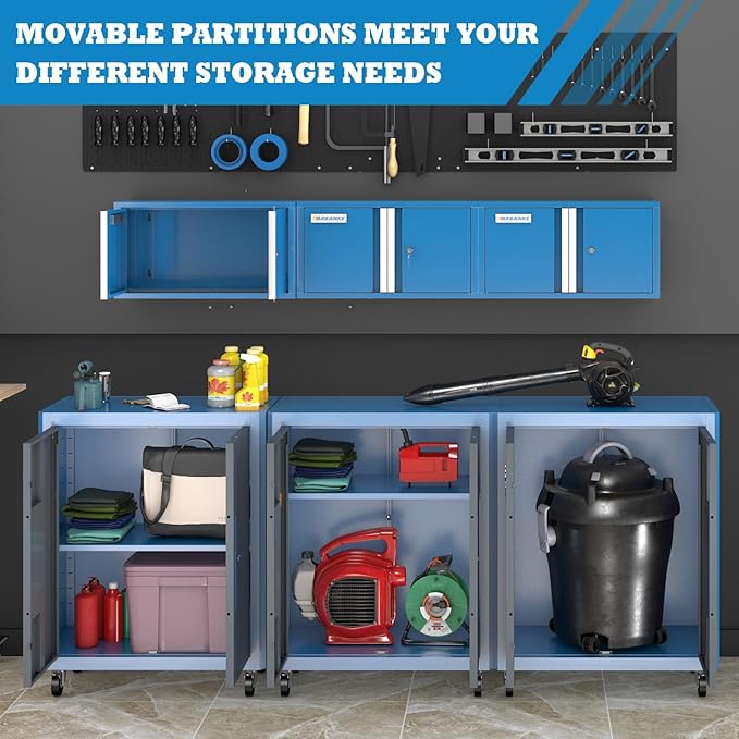 Upgraded Metal Tool Chest with 2 Locking Doors,Rolling Tool Chest with 360° Swivel Casters and Foot Pads,Large Capacity Cabinet with Movable Partition for Different Needs,Large Assembly Box
