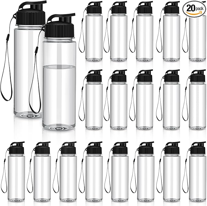Mifoci 20 Pieces Water Bottle Bulk 17 oz Plastic Water Bottles Bulk Gym Sports Adults Reusable Large Bottles with Leak Proof Flip Top for Party Outdoor(Black)