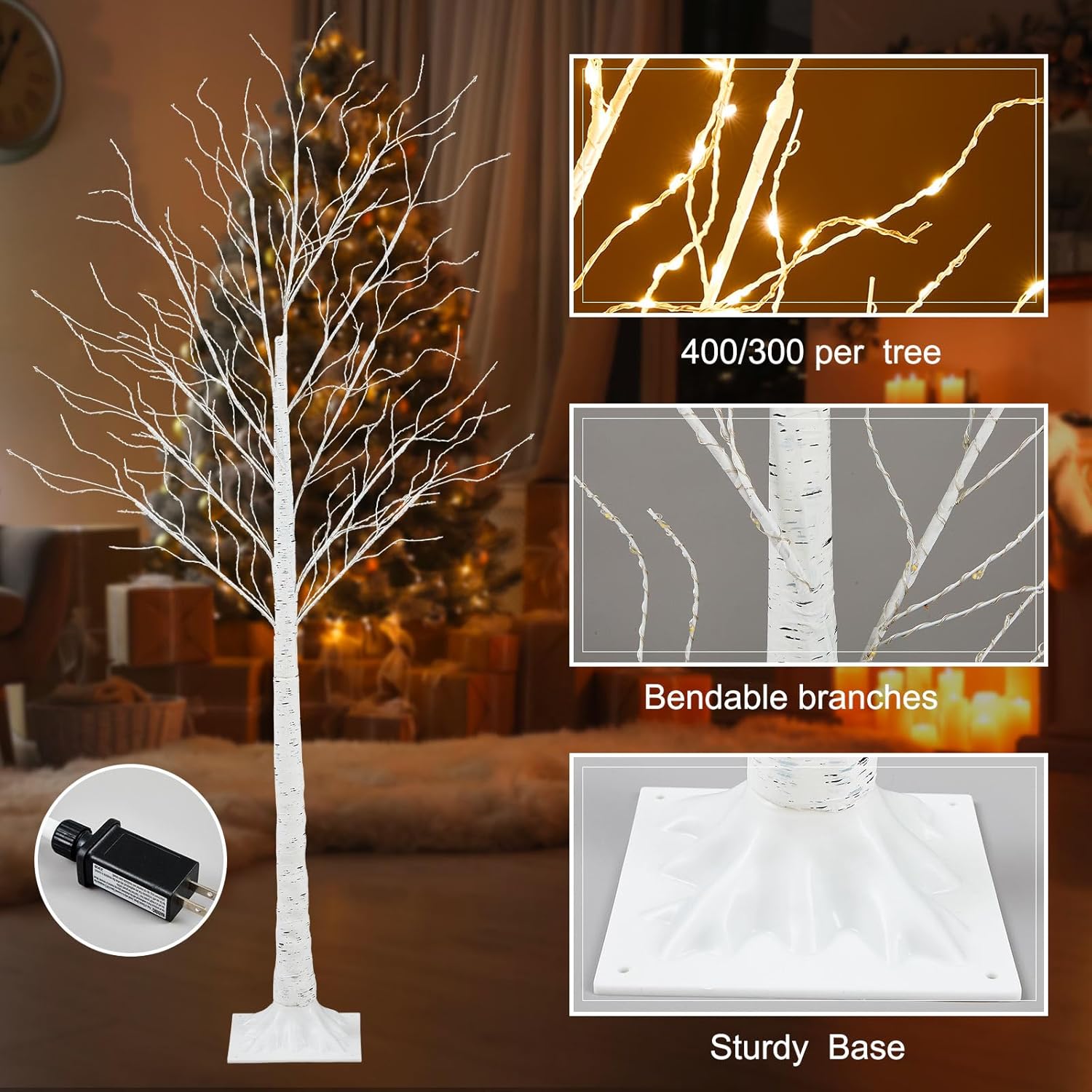 16 Pcs Lighted Birch Tree 8 Modes Christmas Artificial LED Warm White Lights Birch Tree for Indoor and Outdoor Home Decor Thanksgiving Holiday Decoration (2ft 3ft 4ft 5ft 6ft)