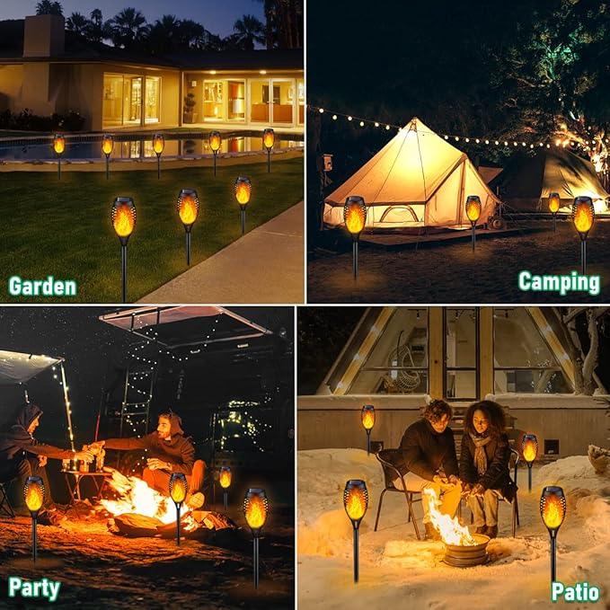 IkeeRuic Solar Lights Outdoor, Solar Torch Light with Flickering Flame for Halloween Decor, Solar Garden Lights, Waterproof Outdoor Lighting, Flame Torches for Outside Patio Pathway Yard Decorations