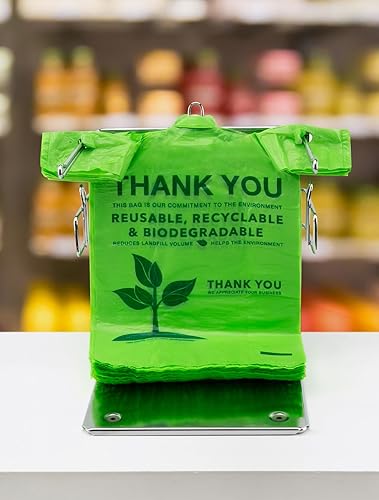 500 Count Recyclable Compostable 100% Biodegradable T-Shirt Bags, Eco-Friendly Grocery Shopping Bags, 11.5" x 6.25" x 21", 16 Mic