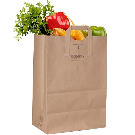 Duro 70# Large Brown Paper Bags with Handles Bulk 50 Count, 12 x 7 x 17 Inches, Blank Brown Grocery Bags with Handles, Paper Sacks for Recycling