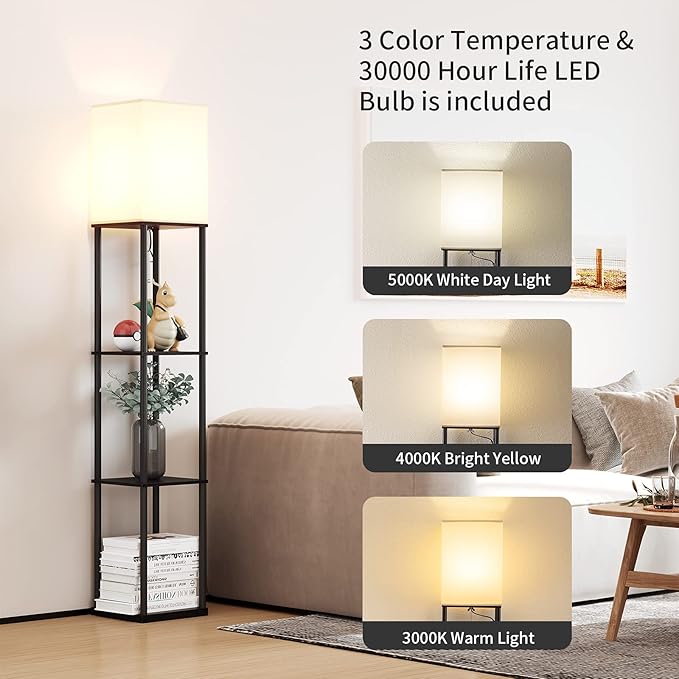 SUNMORY Floor Lamp Modern Square Standing Lamp Corner Display Bookshelf Lamp