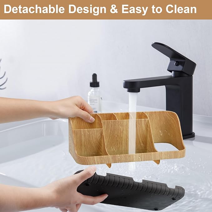 Bathroom Organizers and Storage - Detachable 7 Slots Kids Electric Toothbrush and Toothpaste Holde Drainage for Bathroom Accessories Organization Counter Vanity Storage, Wood