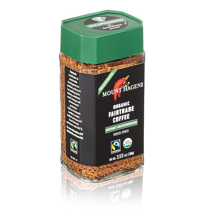 Mount Hagen 3.53oz Organic Freeze Dried Instant Decaf Coffee-12 Pack | Eco-friendly, Fair-Trade Decaf Coffee Made From Organic Medium Roast Arabica Beans [12x 3.53oz Jar]