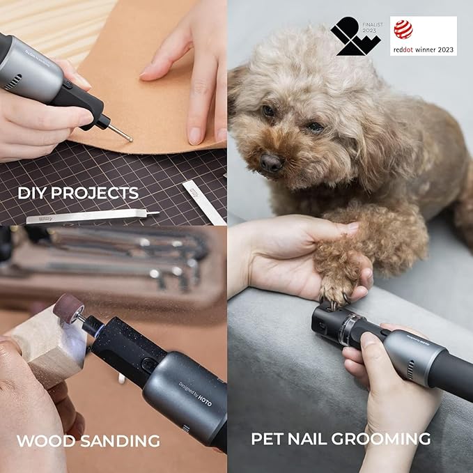 HOTO 4V Cordless Rotary Tool Kit, Upgraded Motor, 5 Variable Speed, 25000 RPM, LED Light, 35 Accessories, Multi-Purpose Power Tool for Sanding, Polishing, Drilling, Carving, Cutting, DIY Crafts