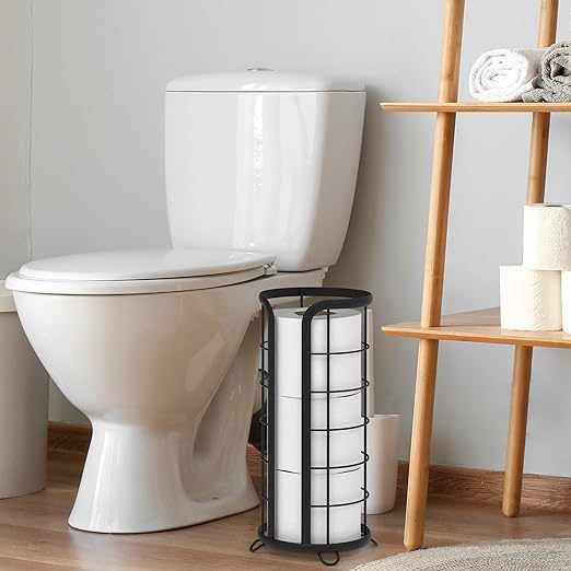 BROOKSTONE, Trending Black Toilet Paper Holder, Freestanding Bathroom Tissue Organizer, Minimalistic Storage Solution, Modern & Stylish Design [Holds MEGA Rolls]