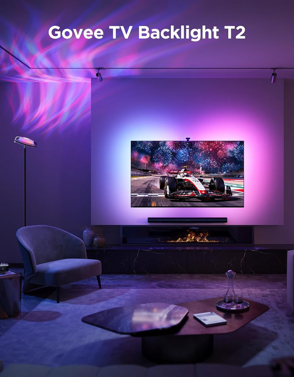 Govee Envisual TV LED Backlight T2 with Dual Cameras, 11.8ft RGBIC Wi-Fi LED Strip Lights for 55-65 inch TVs, Double Strip Light Beads, for Home Decorations, Smart App Control, Music Sync