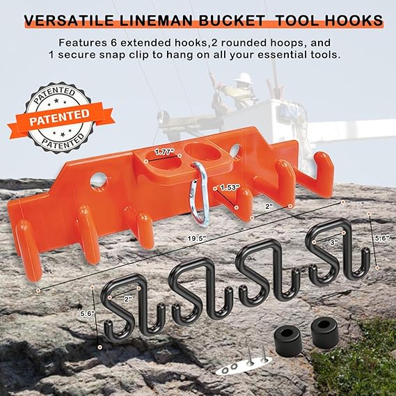 Lineman Tool Board, Bucket Truck Hook Organizer, Bucket Truck Accessories for Lineman, Including Four Hook for Aerial Baskets(Two 3” and Two 2”)