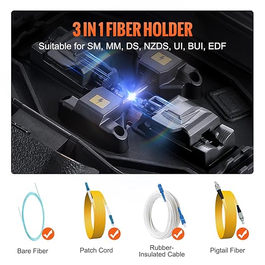 VEVOR Fiber Fusion Splicer 6-Motor, Core Alignment Fiber Optic Splicer 6s Splicing & 13s Heating, with 5" LCD Screen, 7800mAh Battery for SM MM DS NZDS