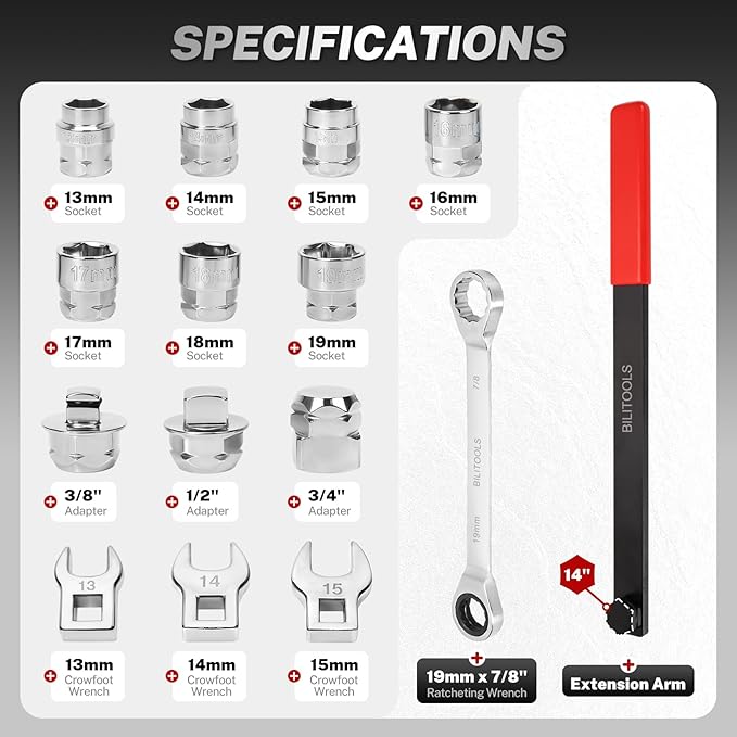 BILITOOLS 15-Piece Universal Ratcheting Serpentine Belt Tool Set