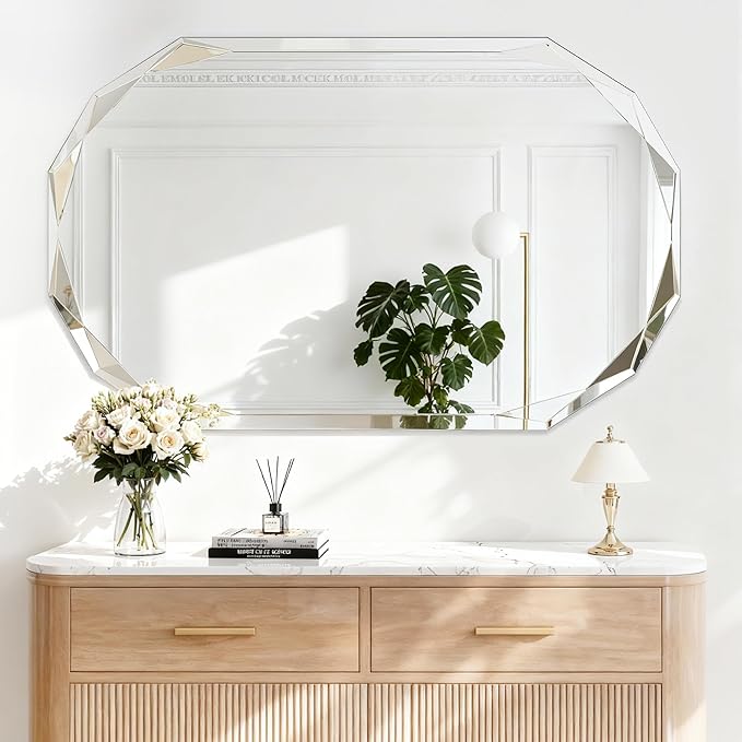 Suidia Bathroom Mirror, 30"x 48" Wall Mirror, Frameless Bathroom Mirror with Beveled Edge for Bedroom, Living Room, Entryway, Hallway, Oval Shape