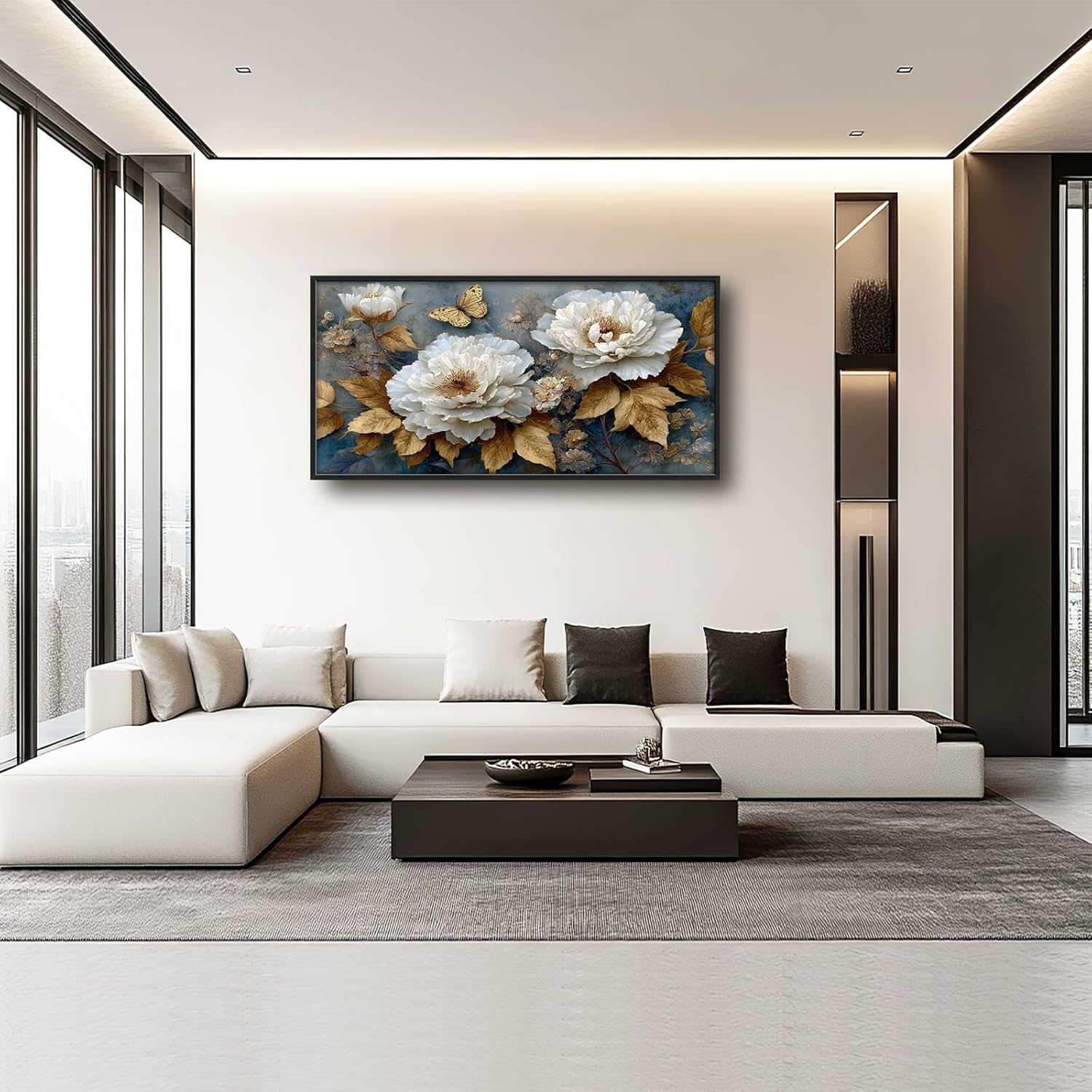 Lunavix Large Wall Art for Living Room Big Peony Flower Canvas Pictures Wall Decor White Flower Painting Print Artwork Decorations for Dining Room Office Bedroom Gifts for Woman 30" X 60"