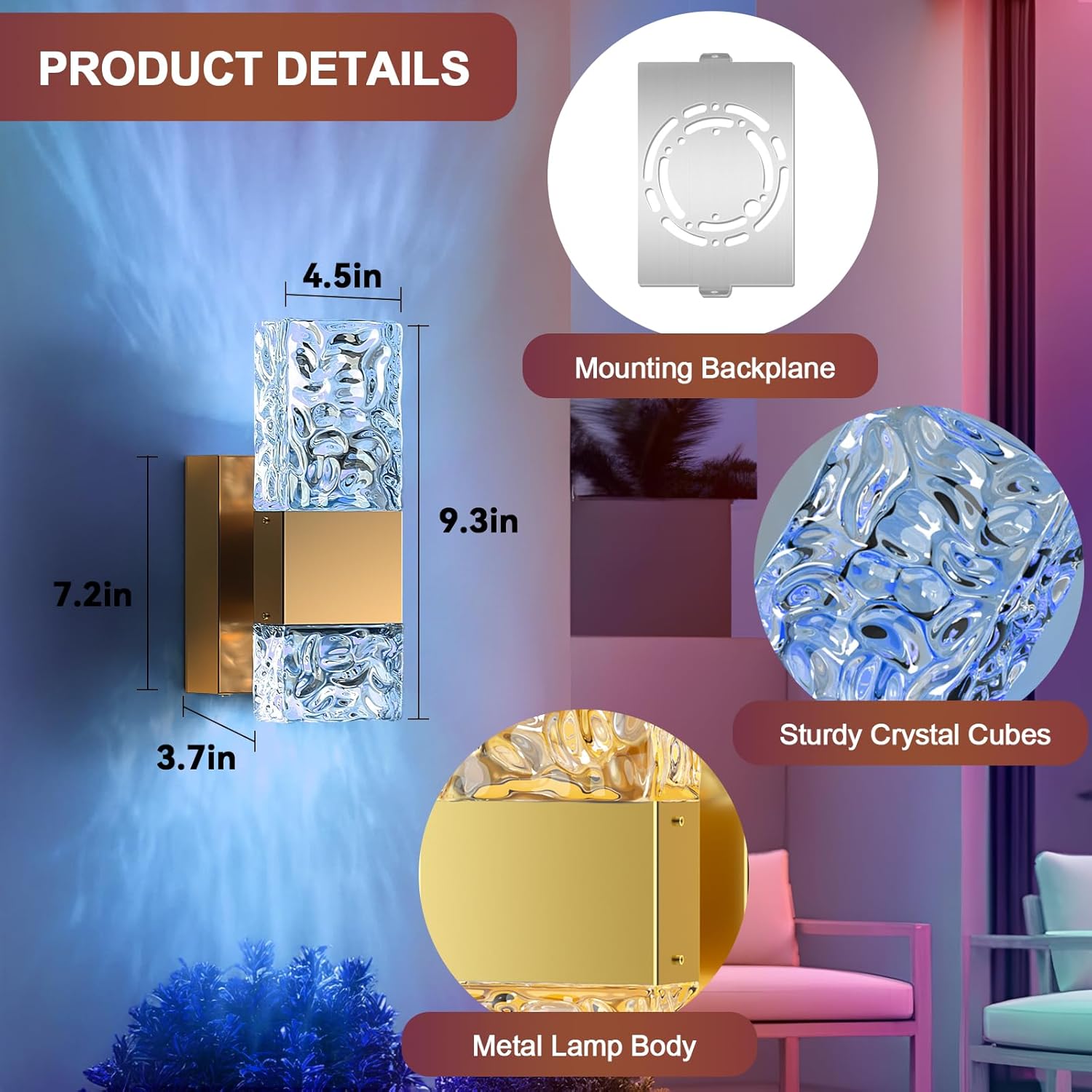 Wall Sconces Set of 2, Smart Dimmable LED Wall Sconces RGB 3000K-6000K, Hardwired Wall Sconce with Alexa,Remote Control, for Home Wall Decoration in Bedroom, Living Room,Hallway,Porch