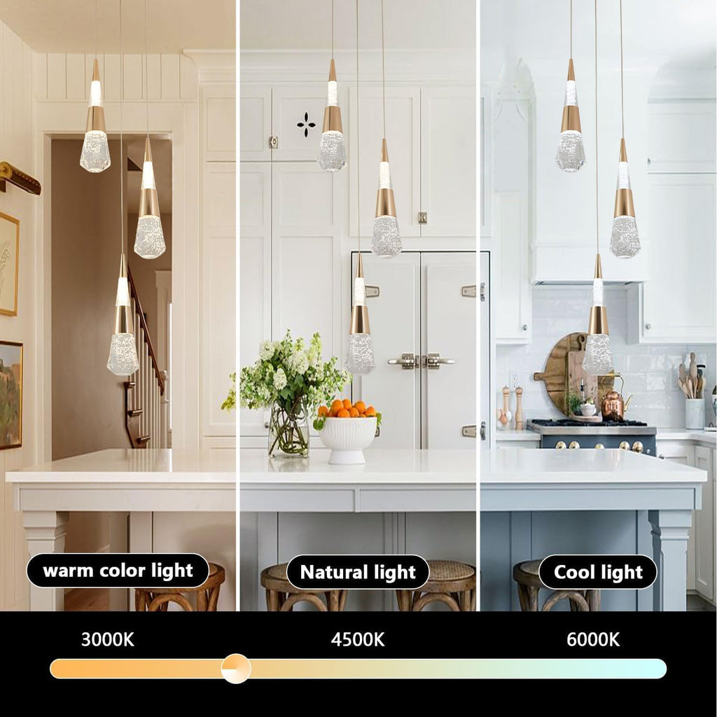 3-Light Pendant Light Kitchen Island, Dimmable Modern Pendant Light Kitchen Island Light Fixture Luxury Meteor Shower-Style Gold Led Chandelier for Dinning Room, Kitchen Lighting Fixture