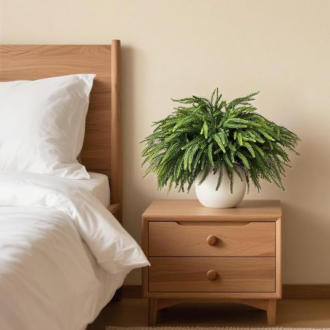 16 Pcs Norfolk Pine Stems, 19" Long Artificial Norfolk Pine Branches, Faux Greenery Stems, Real Touch Christmas Green Plants Branches for Vases, DIY Wreath, Xmas Home Decorations