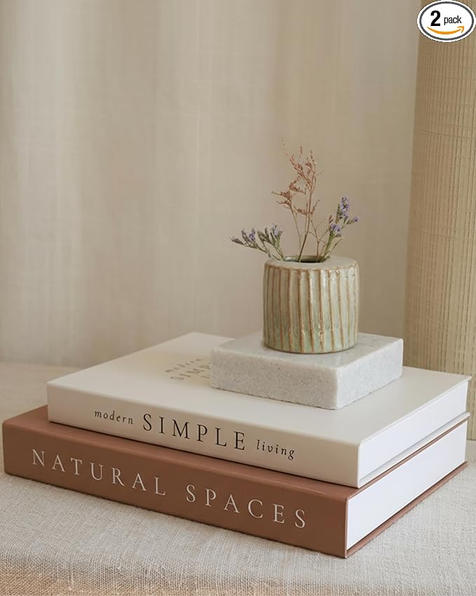 Beautiful Decorative Books - Set of 2 Boxes Enhance Your Coffee Table, Bookshelf or Mantel Shelf Decor - Aesthetic Fake/Faux Books for Modern Home Decoration, Photo Storage and as a Keepsake Box