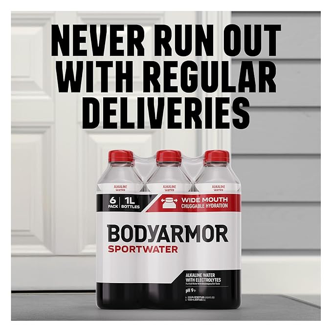 BODYARMOR SportWater Alkaline Water, Superior Hydration, High Alkaline Water pH 9+, Electrolytes, Perfect for your Active Lifestyle, 1 Liter (Pack of 12)