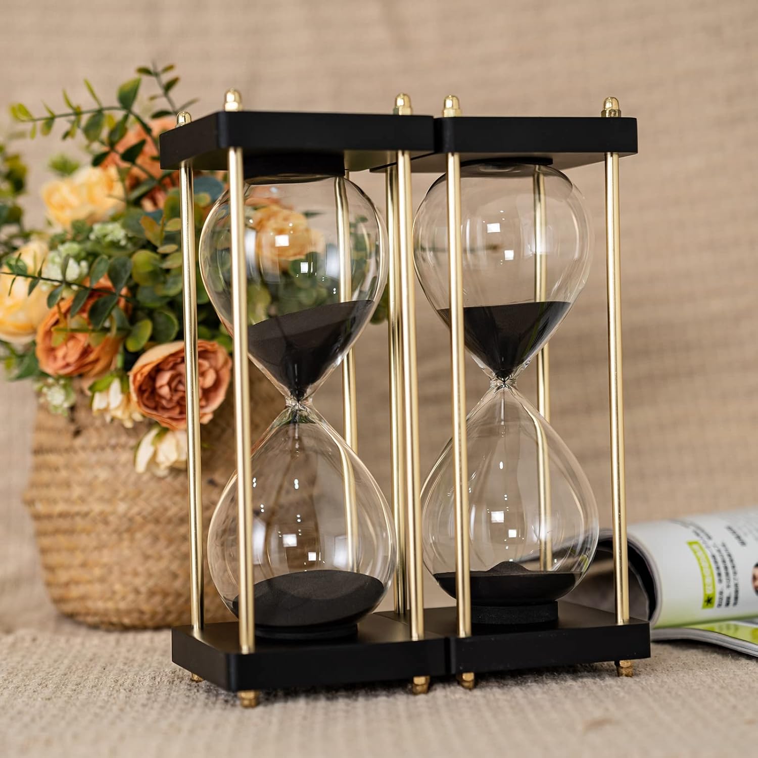 Large Sand Timer, Hourglass Timer 60 Minutes,Vintage Wooden Hour Glass Timer,Modern Home Kitchen Office Decoration (Goldenrod Black)