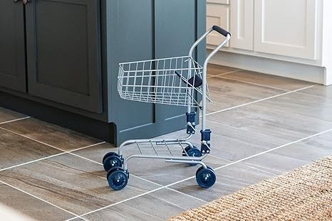 Toysmith Miniature Grocery Shopping Cart – Metal Pretend Trolley for Kids Ages 3+ – Realistic Toy with Sturdy Wheels, Folding Design & Storage – Toddler Role Play Supermarket Accessory, Blue