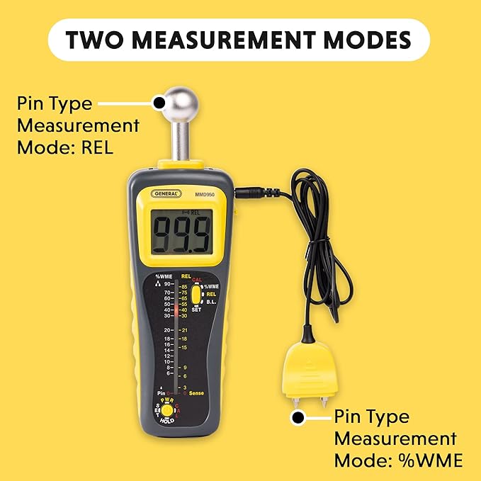 General Tools Moisture Meter MMD950 - Humidity Sensor - Pin Type / Pinless Device - Spherical Sensor