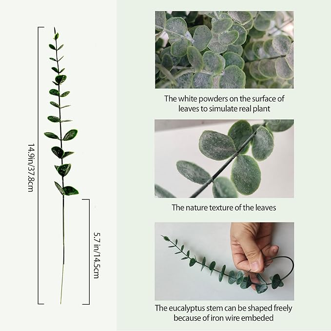 40pcs Eucalyptus Stems Fake Plant Faux Greenery Branches Artificial Eucalyptus Leaves Stems Fake Flowers Leaves for Wedding Decor Home Office Party Christmas Decoration Artificial Flowers Indoor