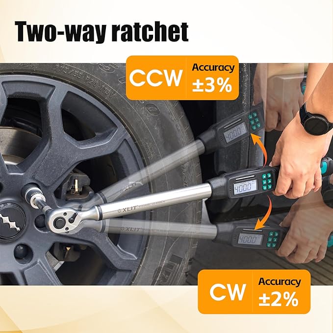 Heavy-Duty 1/2-Inch Drive Digital Torque Wrench, 15-295 ft-lb (20-400 Nm), ±2% Accuracy - High-Torque Electronic Wrench with Buzzer & LED Alerts, Adapters for Truck, Tractor & Farm Equipment