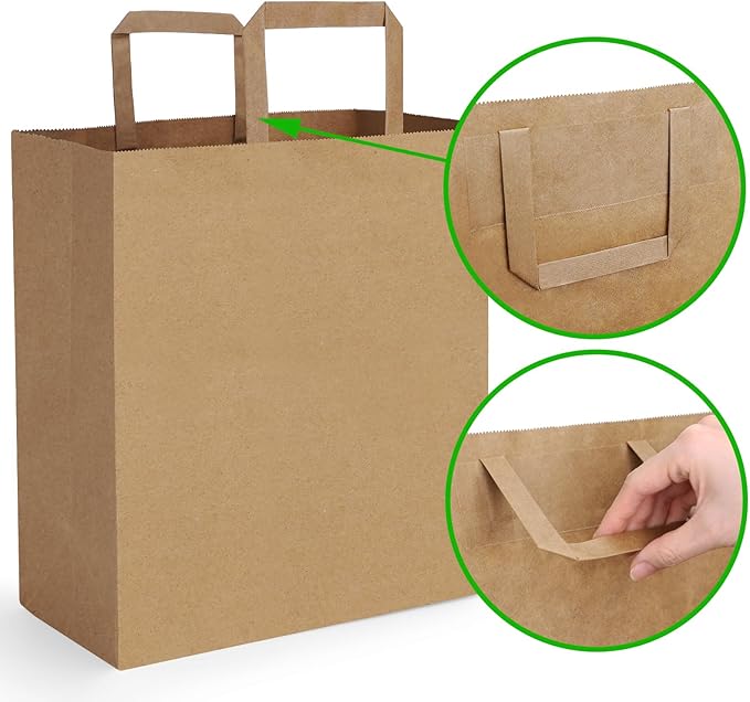 BagDream Paper Grocery Bags 13x7x17 50Pcs Large Grocery Bags with Handles Bulk Recycled Kraft Brown Paper Sacks for Gift, Shopping, Retail, Merchandise, Takeout/To Go