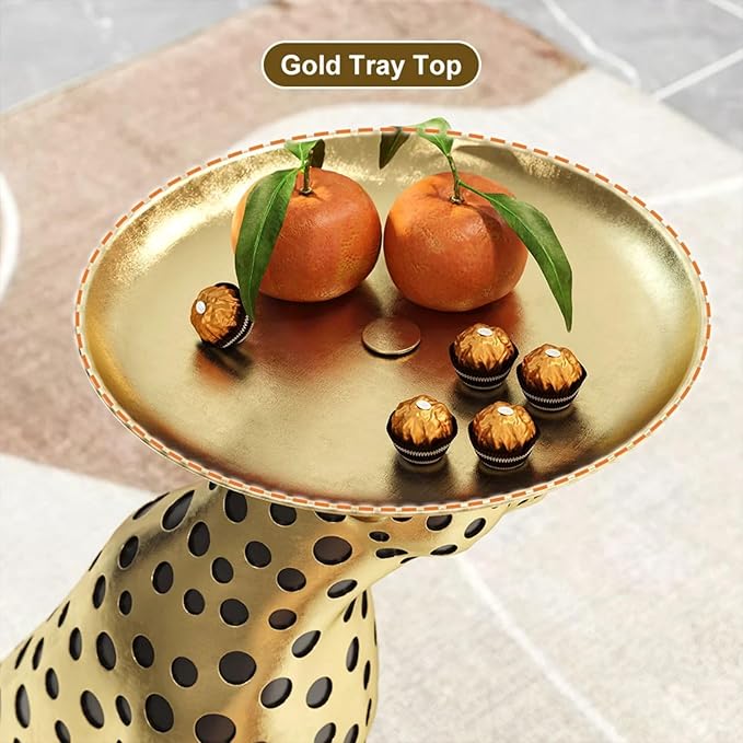 LOVEDIMA 24.2" Resin Panther Statue Luxury Gold Leopard Floor Figurine Accent Side Statue with Tray Top for Small Space Living Room Bedroom
