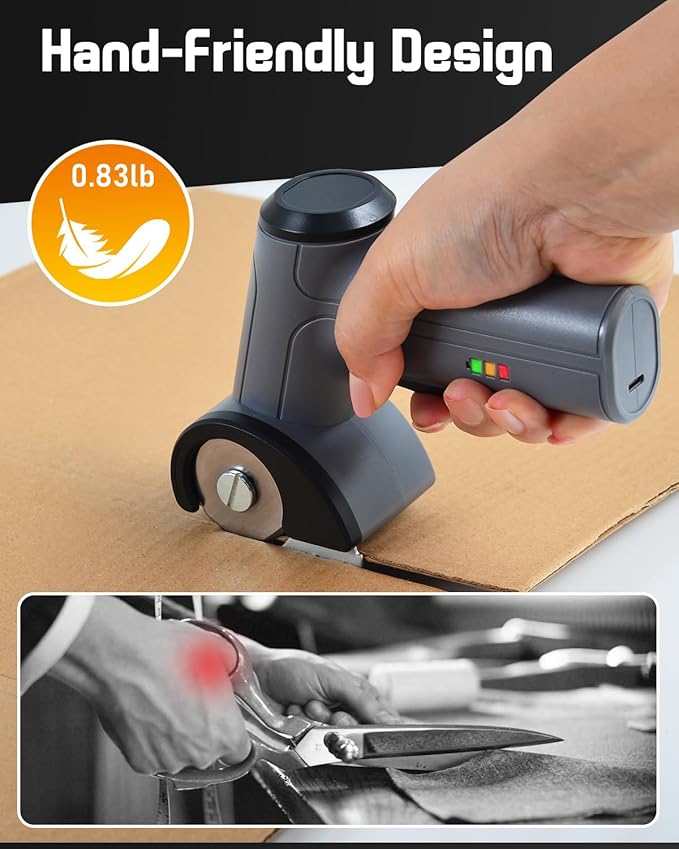 Cordless Electric Shears 4V - Power Scissors for Cardboard, Fabric, Leather, PVC - Rechargeable with Safety Lock & Battery Indicator - 2 Blades, Fast Charging, Ergonomic Grip