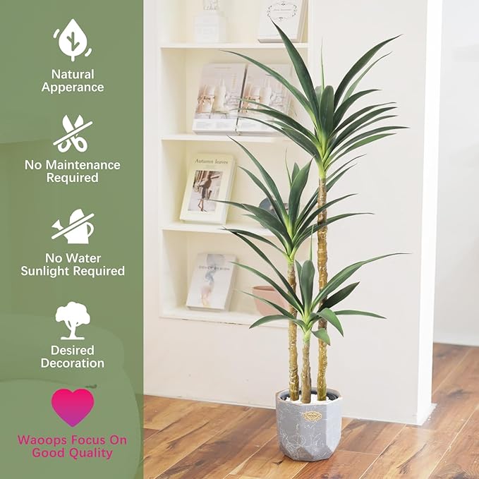 Artificial Tree 4.7Ft Faux Agave Plant with 3 Heads in Plastic Pot Fake Tree for Home Decor Indoor or Outdoor Office Decoration Housewarming Gift(4.7 Feet-1 Pack)