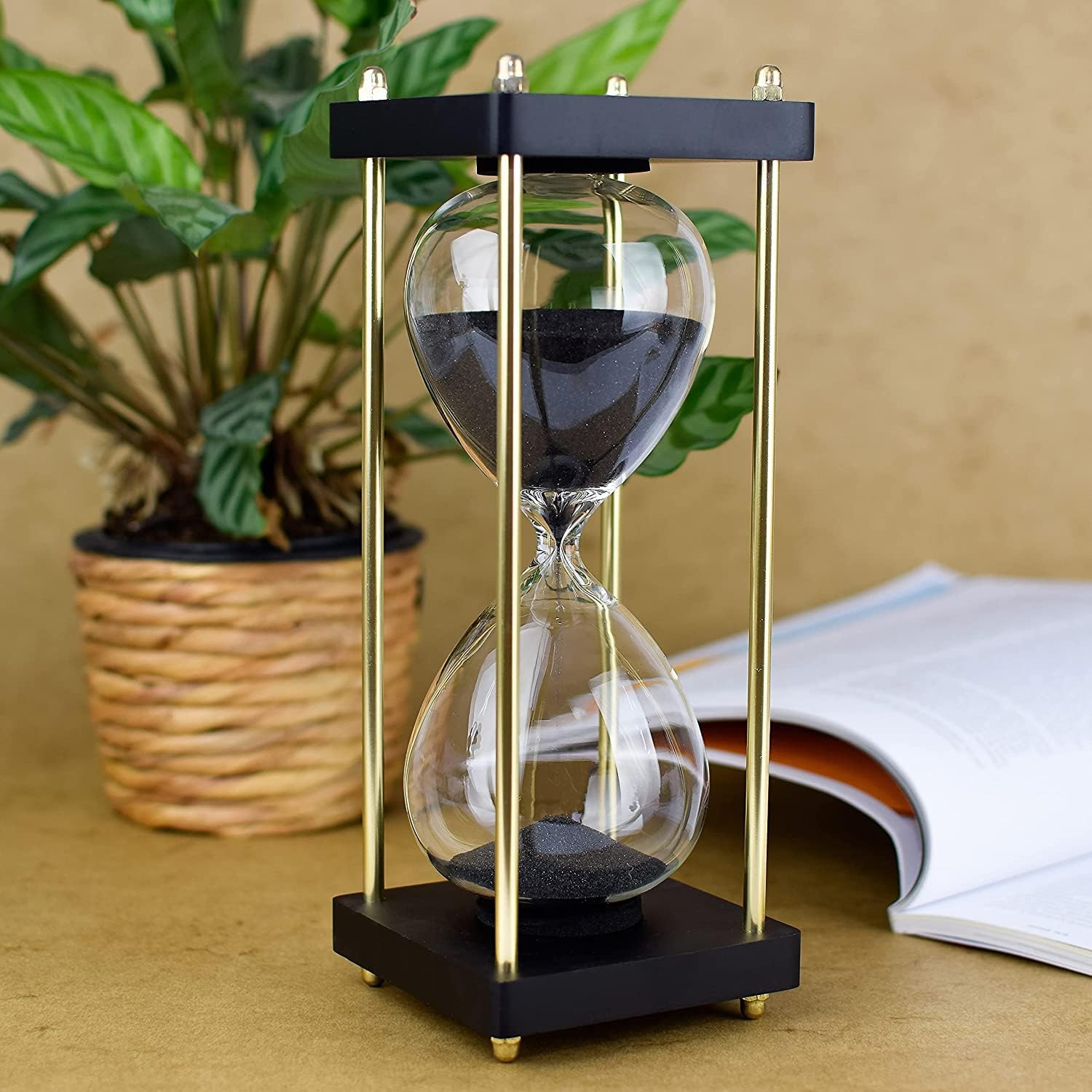 Large Sand Timer, Hourglass Timer 60 Minutes,Vintage Wooden Hour Glass Timer,Modern Home Kitchen Office Decoration (Goldenrod Black)