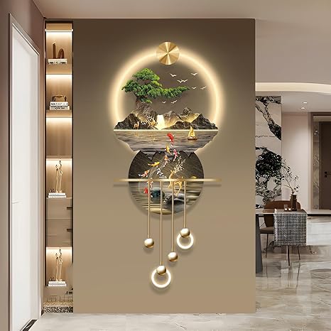 LED Light Decor Wall Art, 3D Art Wall Decor with Light, Decors Walls Sculptures Large 3D Art, Decors Walls Sculptures Lighting Modern, Plug-in Power Supply, Gold C, 19x47IN