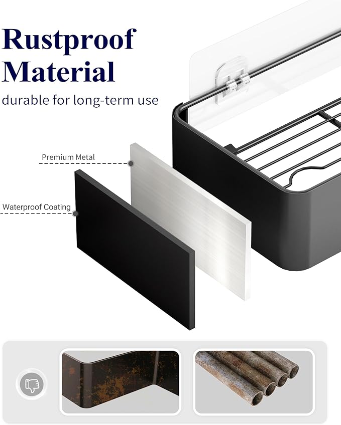 Kitsure X-Large Shower Caddy - 2 Pack Adhesive Shower Organizer, Rustproof Metal Shelves, No-Drill Bathroom Organizers and Storage, Black