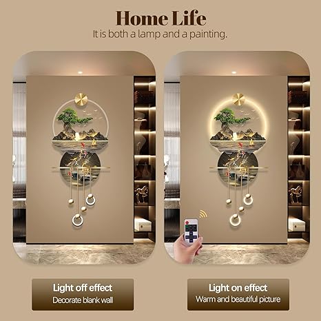 LED Light Decor Wall Art, 3D Art Wall Decor with Light, Decors Walls Sculptures Large 3D Art, Decors Walls Sculptures Lighting Modern, Plug-in Power Supply, Gold C, 19x47IN