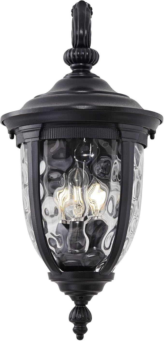 John Timberland Bellagio European Outdoor Wall Light Fixture Textured Black Metal 20 1/2" Hammered Glass Decor for Exterior House Porch Patio Outside Deck Garage Yard Front Door Garden Home