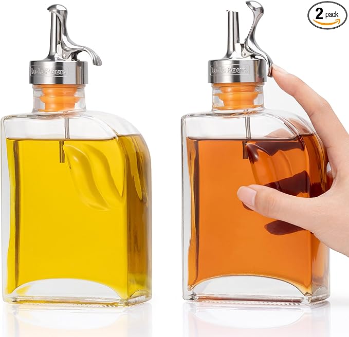 Glass Olive Oil Dispenser Bottle for Kitchen,Oil & Vinegar Dispenser Set, Coffee Syrup Bottles with Stainless Steel Pourers