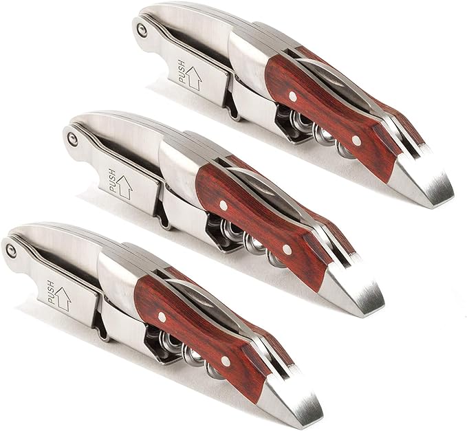 Professional Waiter Corkscrew Wine Key for Bartenders Set of 3,With Long Rosewood Handle Stainless Steel Handle Wine Opener for Bar Restaurant Waiters, Sommelier, Bartend (Rose Wood 3 Packs)