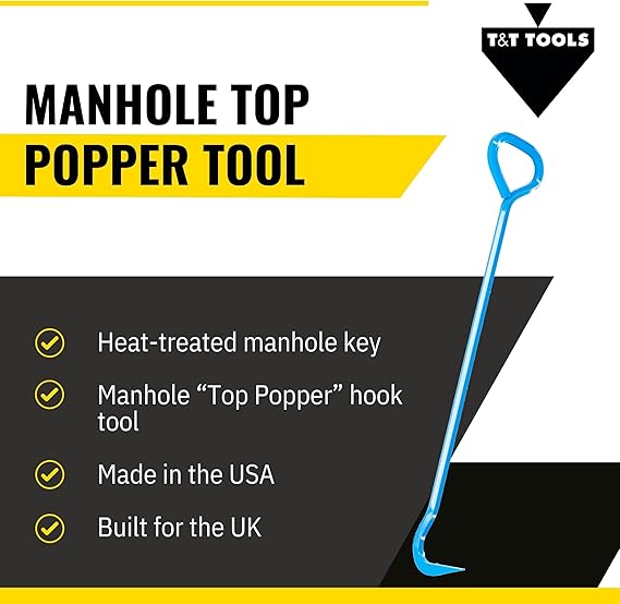T&T Tools Top Popper Manhole Hook – Heat Treated Manhole Hook (Rotated Handle, Alloy Steel, 36-Inch)